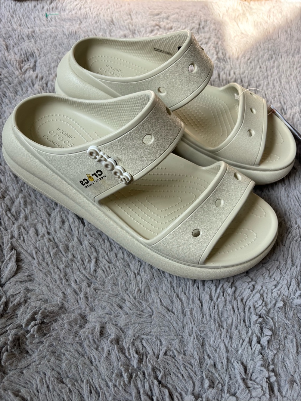 NWT CROCS Classic Cruch Platform Slide Sandals in Bone Men 10 women 12 - Picture 1 of 8